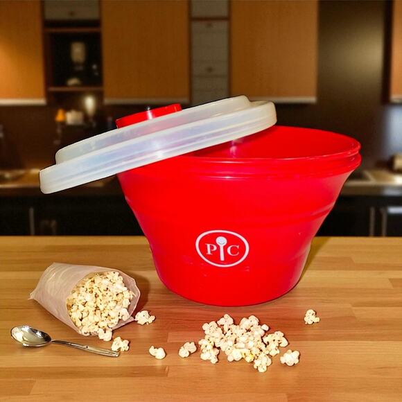 Pampered Chef Microwave Popcorn Maker Bowl Lid 8.25" 1457 Silicone Collapsible - Picture 10 of 10